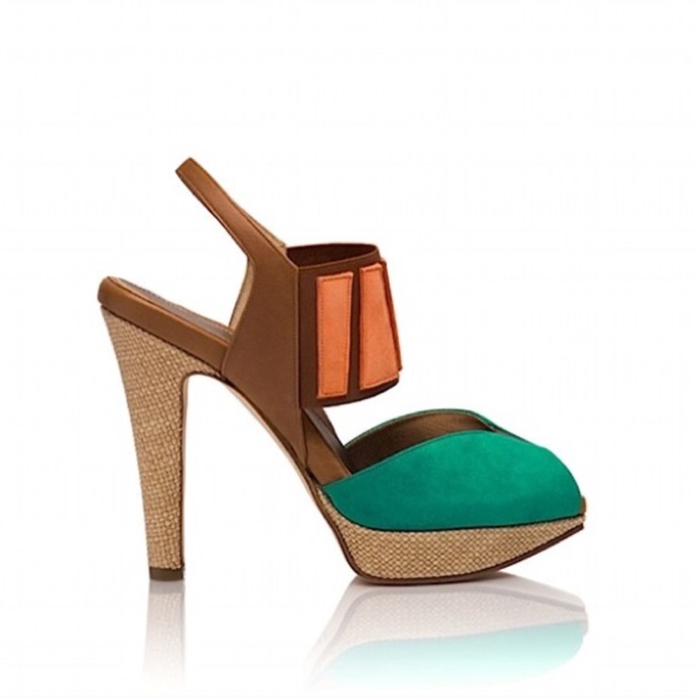 DANA DAVIS Annie Rattan Pump Sandal Teal Orange Sz 6
